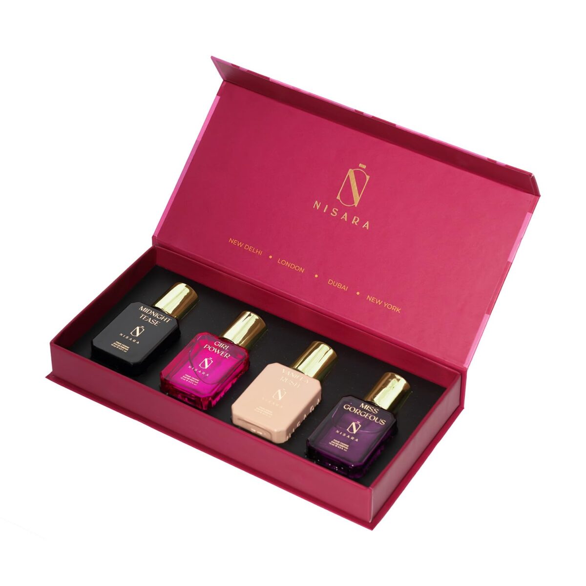 Nisara Long Lasting Women Perfume Gift Set 4x15ml(60ml) with | Midnight Tease | Girl Power | Vanilla Rush | Miss Gorgeous | Travel & Pocket friendly perfume kit for all moods & occasions | Ideal gift for Women | Valentine Gift for women, Wife, Friend, Girlfriend | Premium Perfume For Her - Image 6