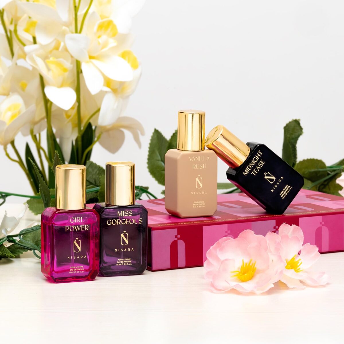Nisara Long Lasting Women Perfume Gift Set 4x15ml(60ml) with | Midnight Tease | Girl Power | Vanilla Rush | Miss Gorgeous | Travel & Pocket friendly perfume kit for all moods & occasions | Ideal gift for Women | Valentine Gift for women, Wife, Friend, Girlfriend | Premium Perfume For Her - Image 3